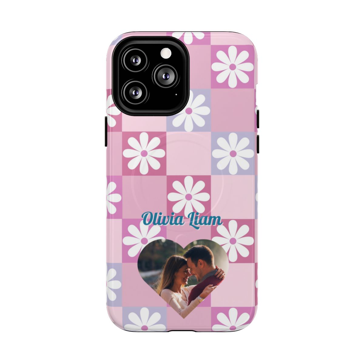 Personalized Pink Floral Checkered Tough Case