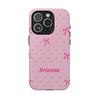 Personalized Pink Bow Phone Case – Custom Name Polka Dot Coquette Aesthetic