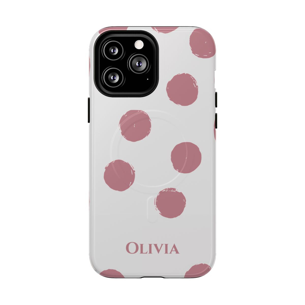 Personalized Pink Polka Dot Phone Case – Custom Name White Blush Aesthetic