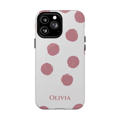 Personalized Pink Polka Dot Phone Case – Custom Name White Blush Aesthetic