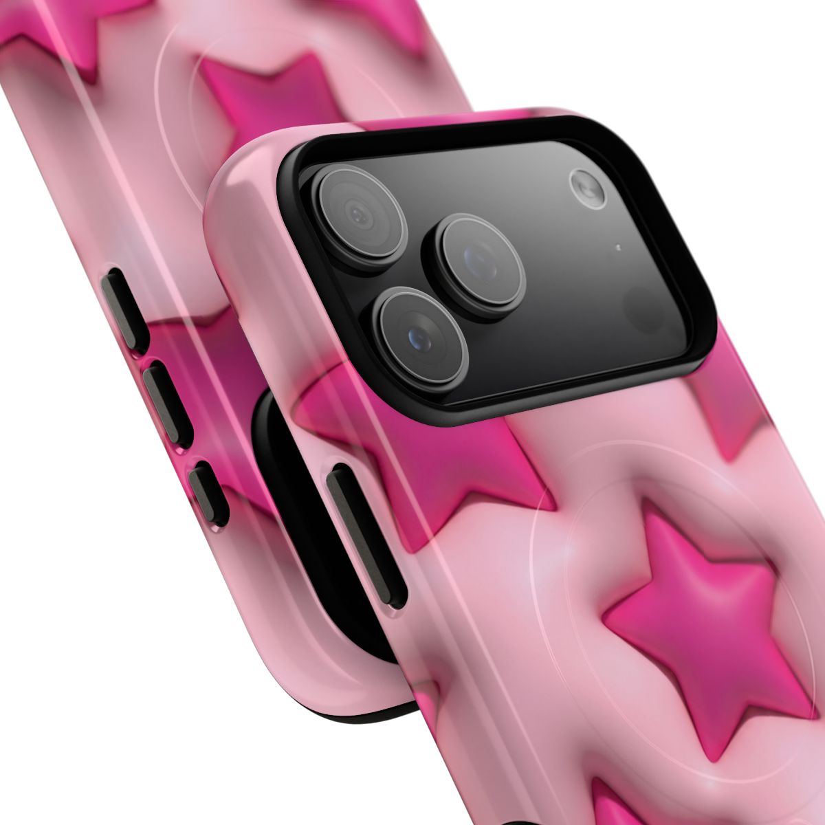 3D pink puffy star patterned protective tough case.