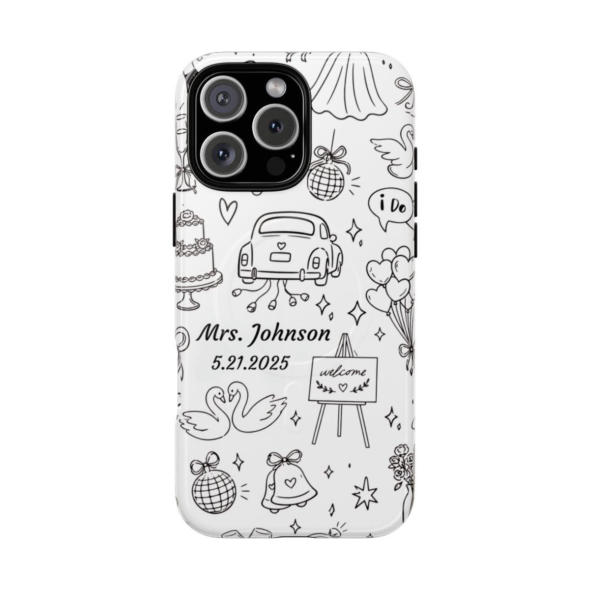 Black Wedding Phone Case – Personalized Name & Date Gift