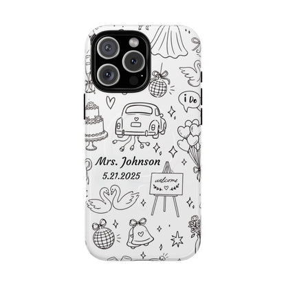 Black Wedding Phone Case – Personalized Name & Date Gift
