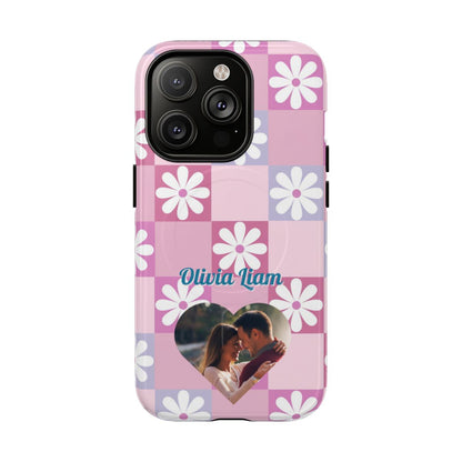 Personalized Pink Floral Checkered Tough Case