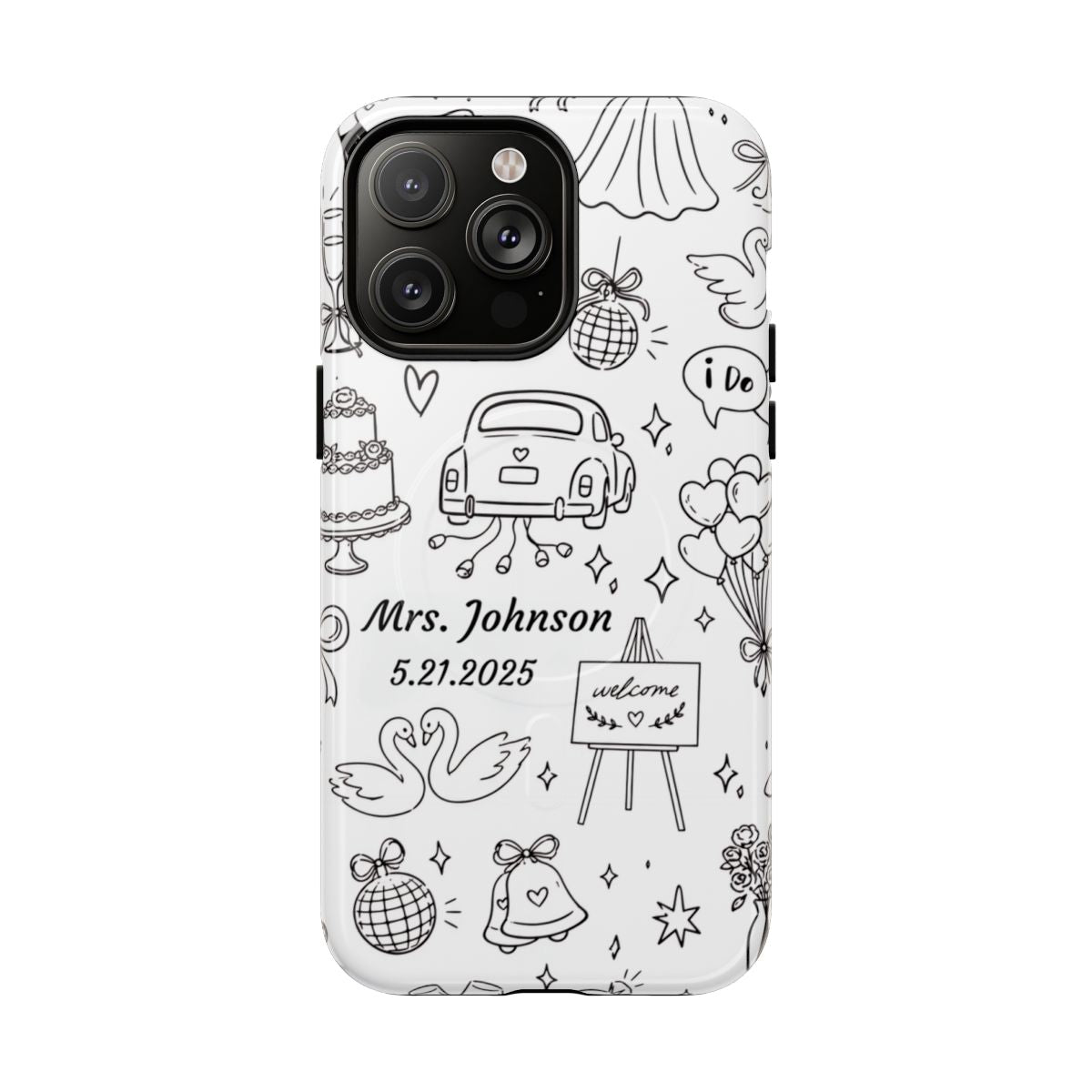 Black Wedding Phone Case – Personalized Name & Date Gift