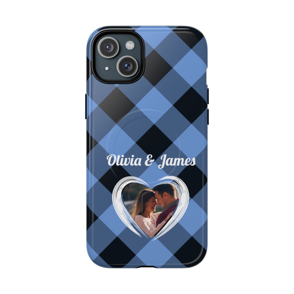 Personalized Blue Plaid Phone Case - Custom Photo & Name