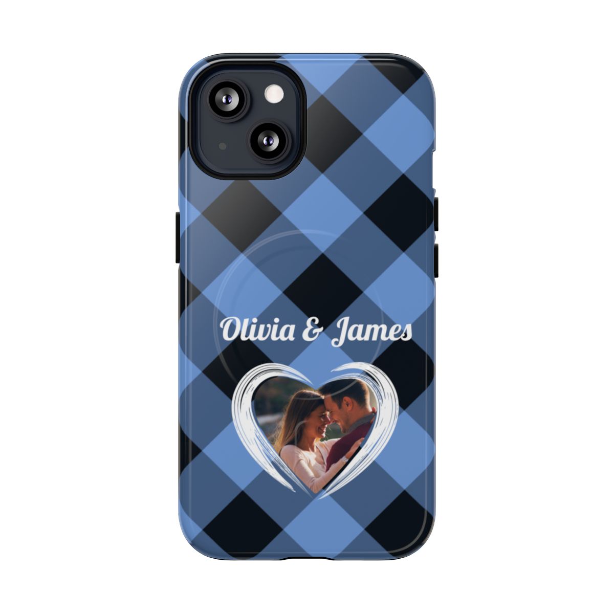 Personalized Blue Plaid Phone Case - Custom Photo & Name