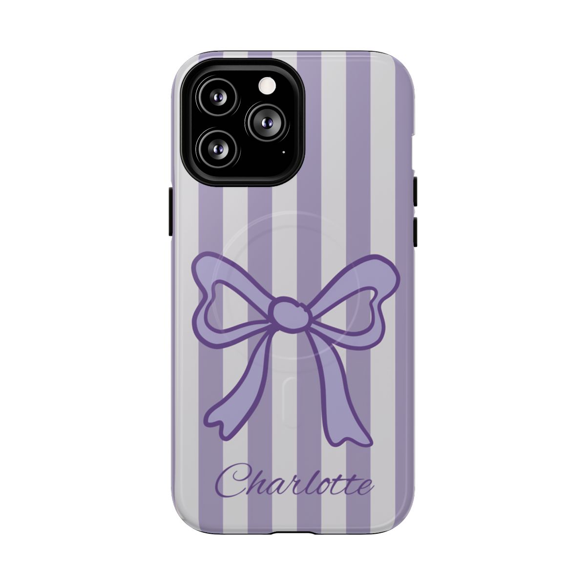 Personalized Lavender Bow Phone Case – Purple Striped Coquette Ribbon Aesthetic