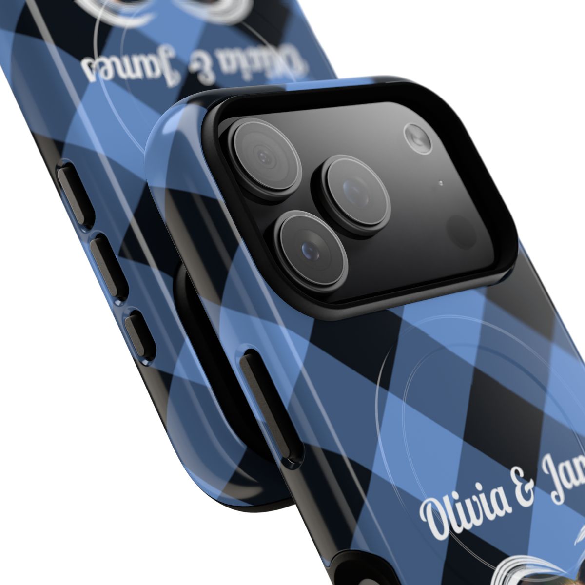Personalized Blue Plaid Phone Case - Custom Photo & Name