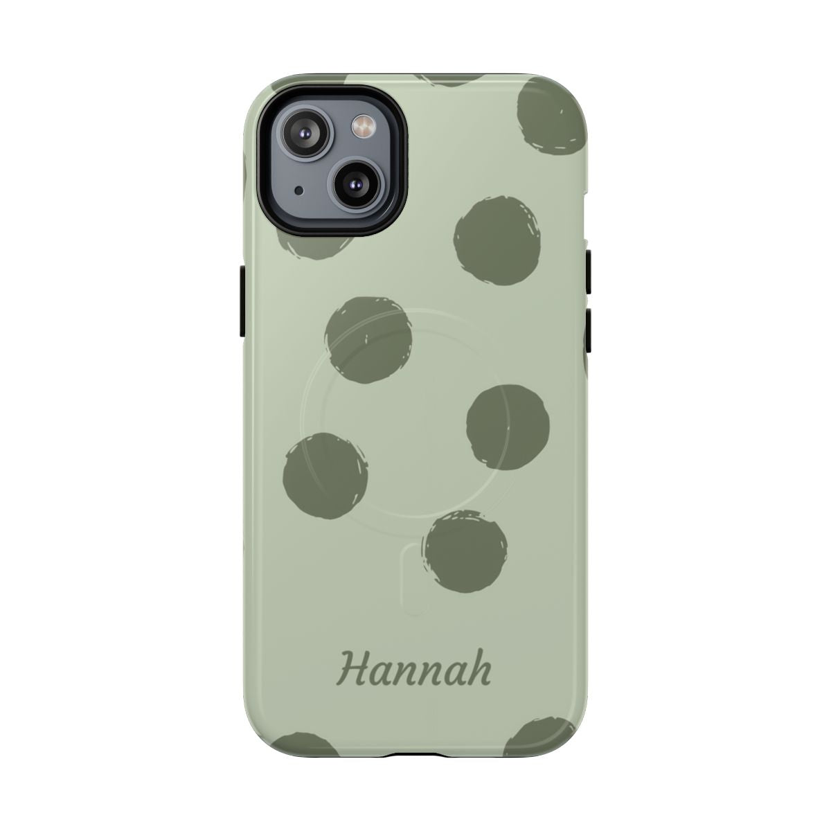 Personalized Sage Green Polka Dot Phone Case – Custom Name Matcha Aesthetic