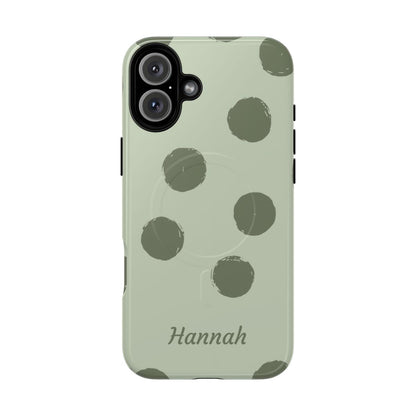 Personalized Sage Green Polka Dot Phone Case – Custom Name Matcha Aesthetic