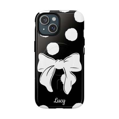 Personalized Black Polka Dot Bow Phone Case – Custom Name Coquette Retro Aesthetic