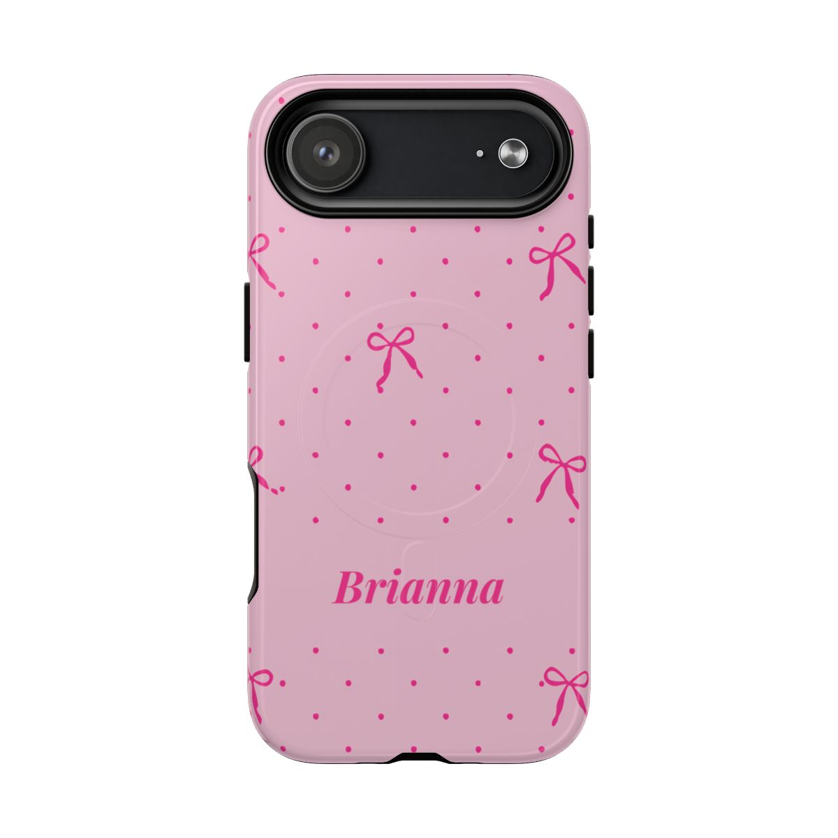 Personalized Pink Bow Phone Case – Custom Name Polka Dot Coquette Aesthetic