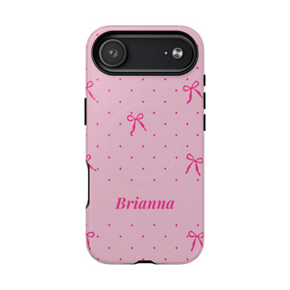 Personalized Pink Bow Phone Case – Custom Name Polka Dot Coquette Aesthetic