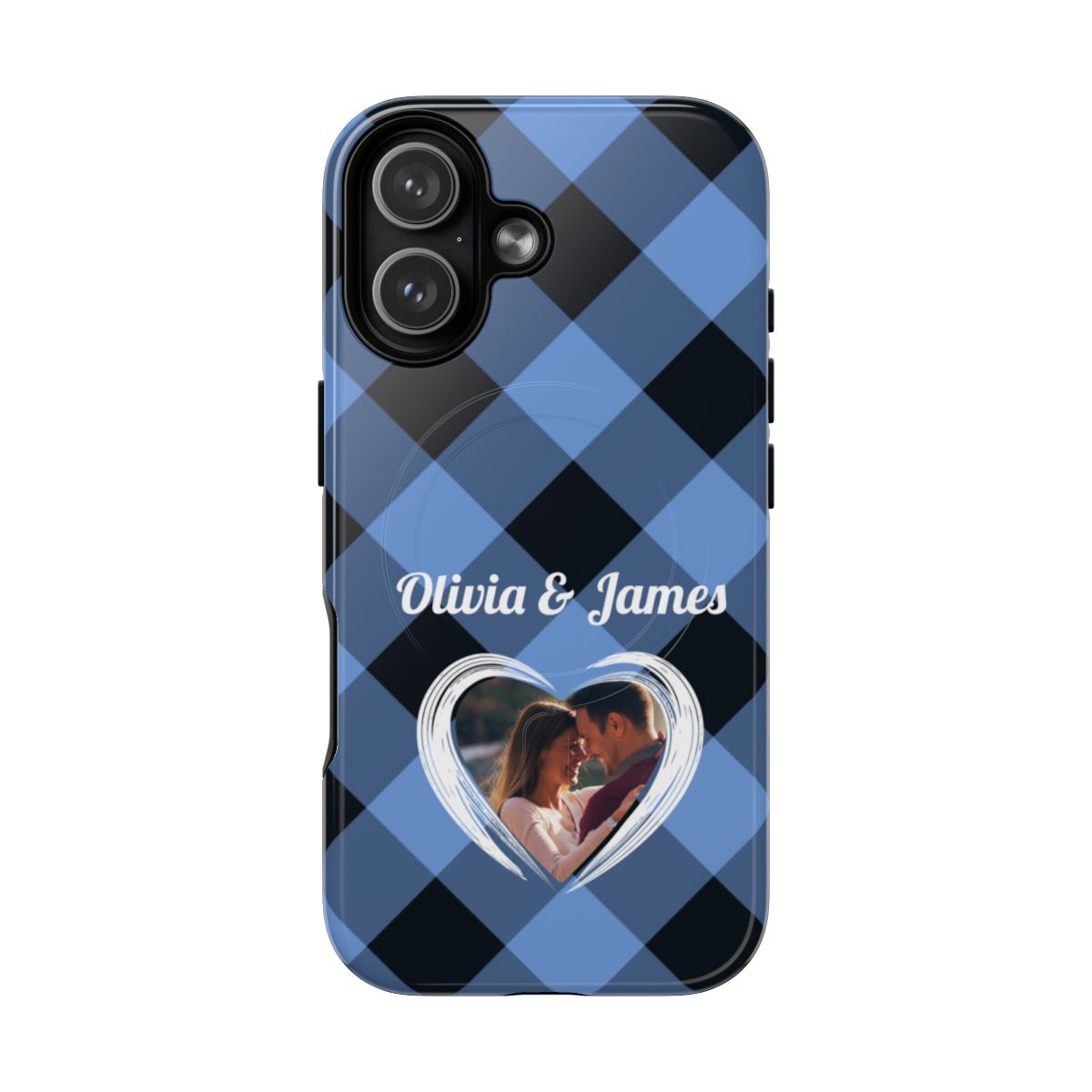 Personalized Blue Plaid Phone Case - Custom Photo & Name