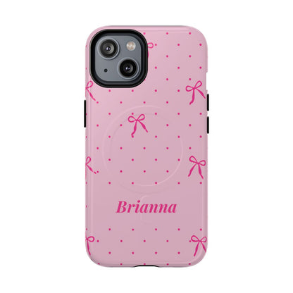 Personalized Pink Bow Phone Case – Custom Name Polka Dot Coquette Aesthetic