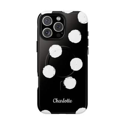 Personalized Black Polka Dot Phone Case – Custom Name Bold Monochrome Aesthetic