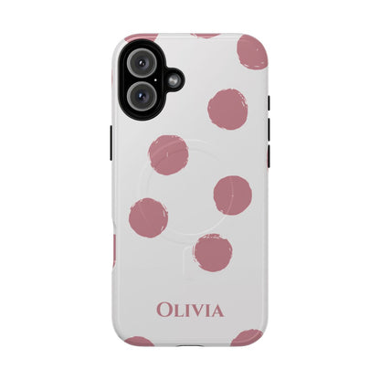 Personalized Pink Polka Dot Phone Case – Custom Name White Blush Aesthetic