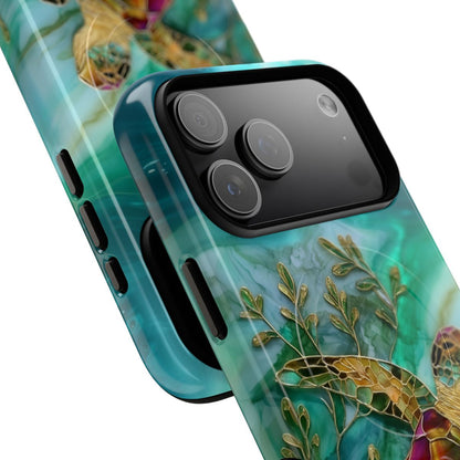 Sea Turtle Stained Glass Phone Case - Mosaic Ocean Art
