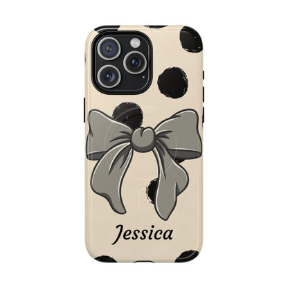 Personalized Polka Dot Bow Phone Case – Custom Name Coquette Retro Aesthetic