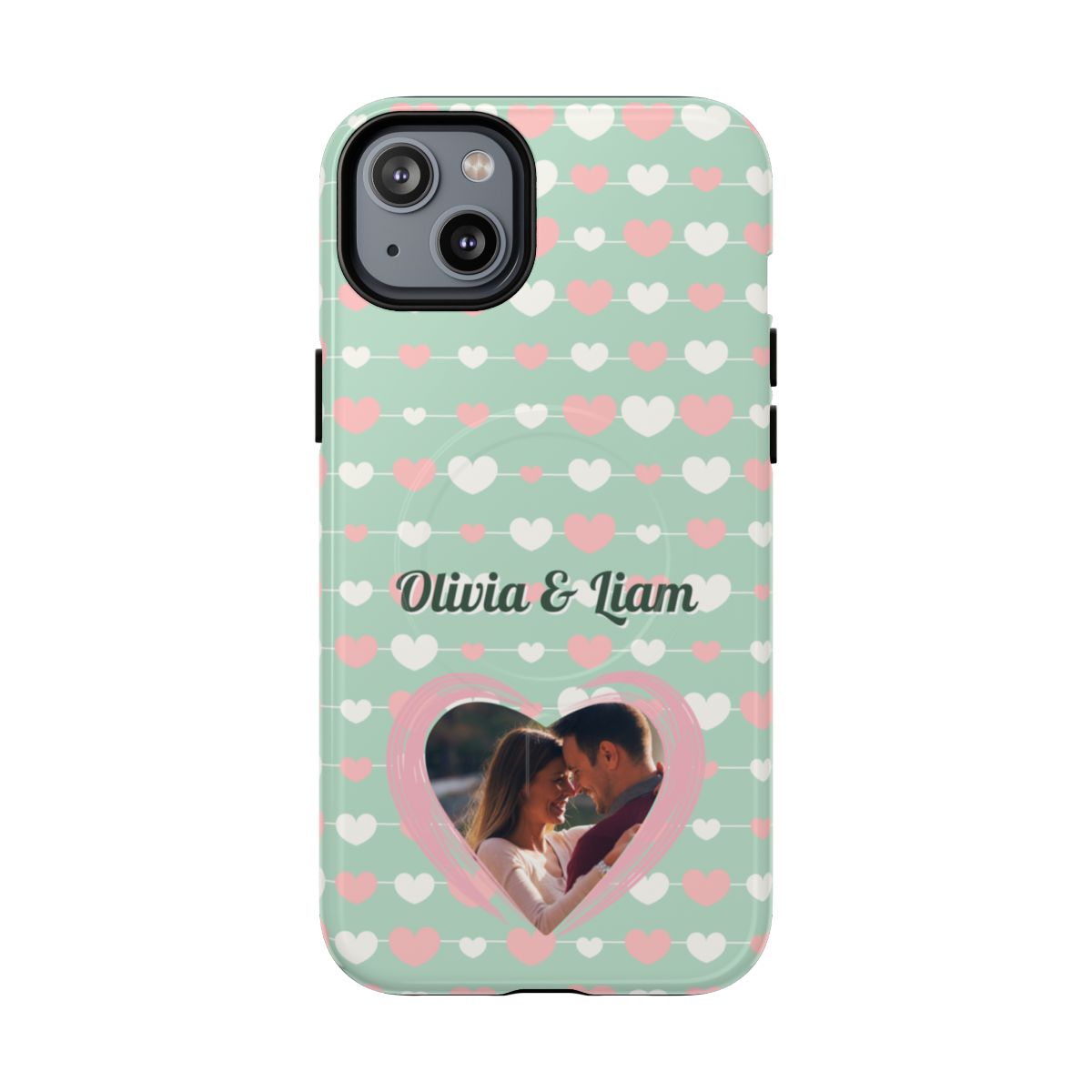 Personalized Mint Green Heart Phone Case - Custom Name and Photo