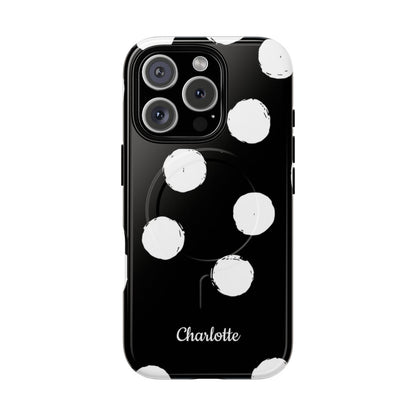 Personalized Black Polka Dot Phone Case – Custom Name Bold Monochrome Aesthetic