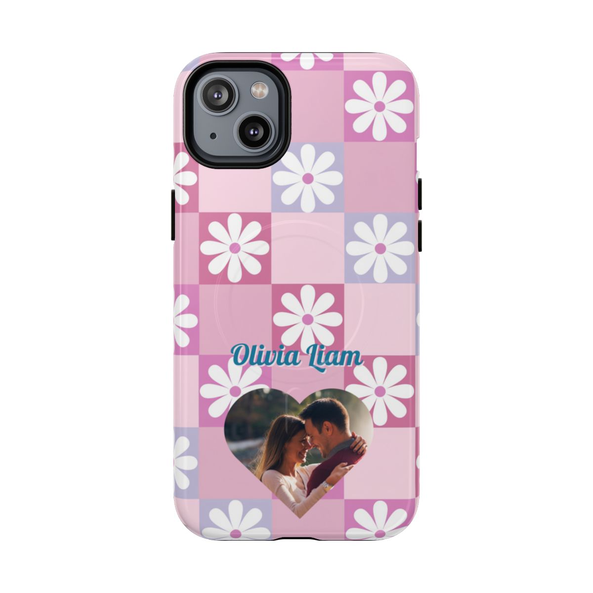 Personalized Pink Floral Checkered Tough Case