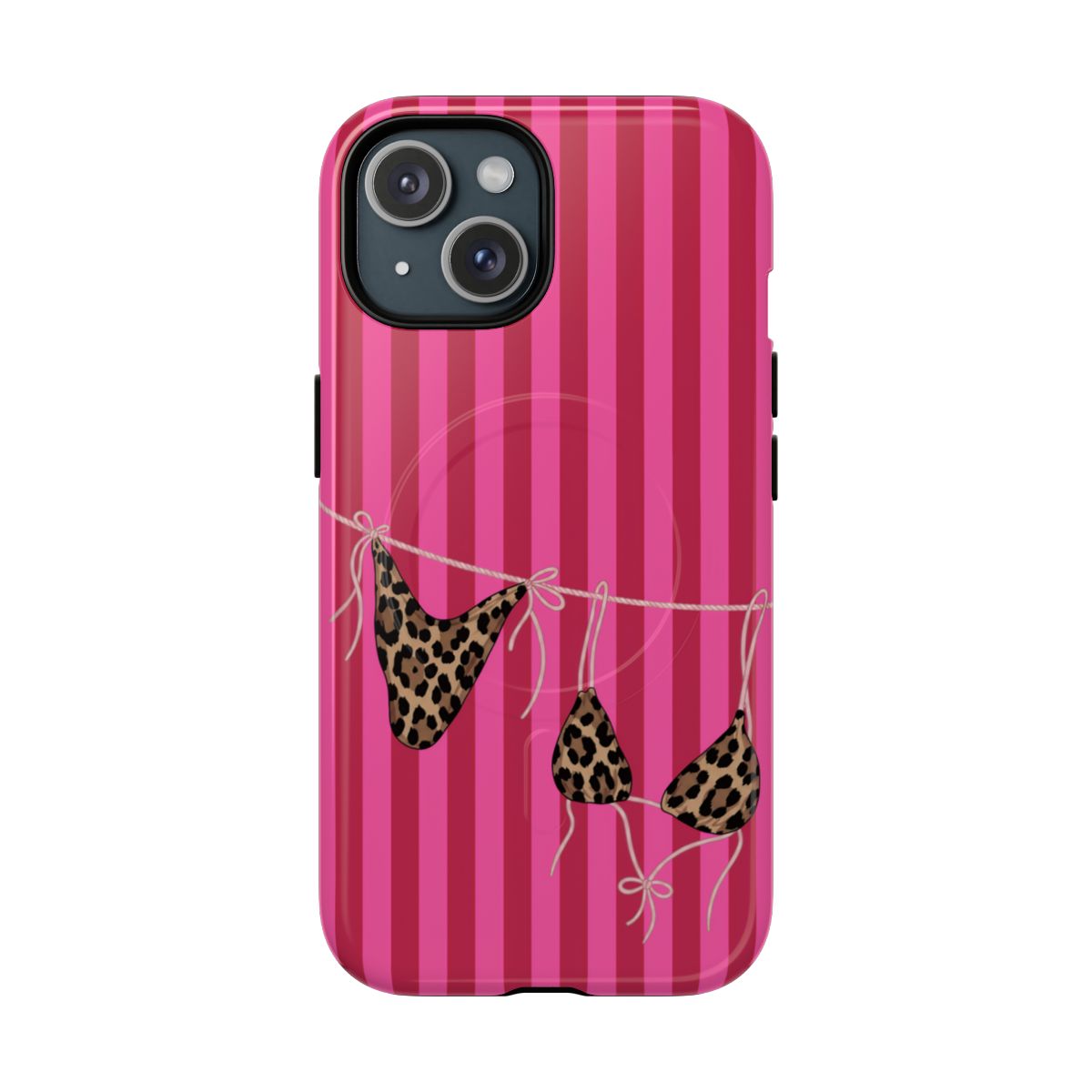 Leopard Bikini Striped Phone Case – Trendy Summer Beach Aesthetic