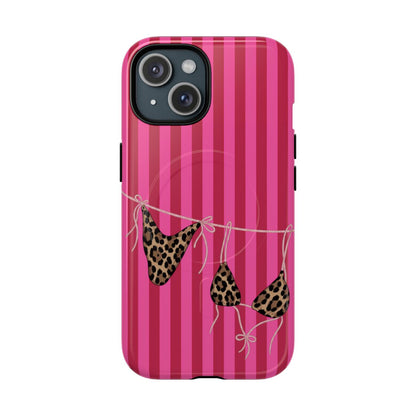 Leopard Bikini Striped Phone Case – Trendy Summer Beach Aesthetic