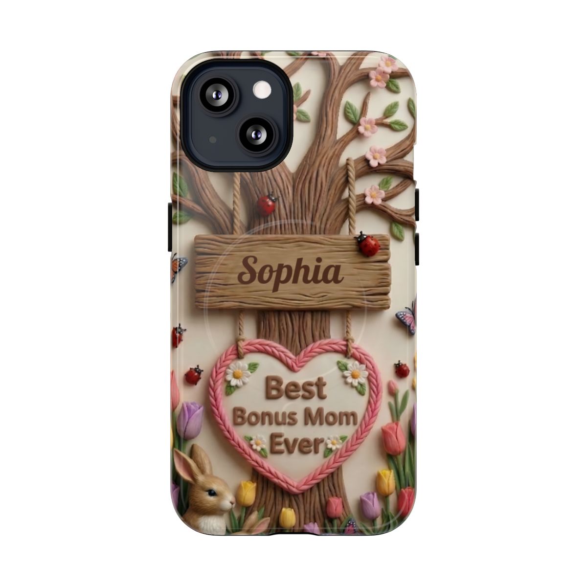 Personalized Bonus Mom Phone Case – Custom Name Clay Spring Garden Aesthetic