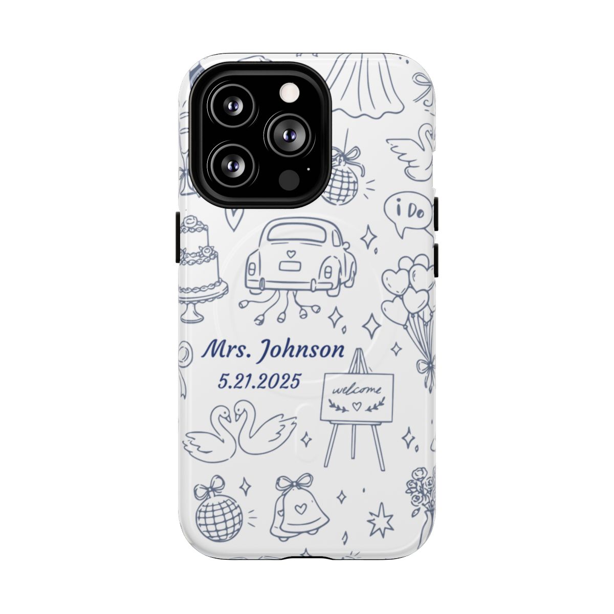 Navy Blue Personalized Wedding Phone Case – Custom Name & Date Bridal Gift