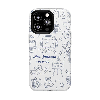 Navy Blue Personalized Wedding Phone Case – Custom Name & Date Bridal Gift