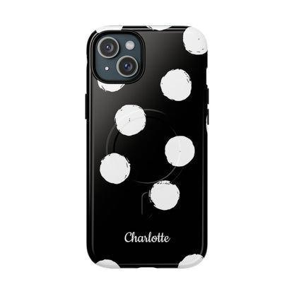 Personalized Black Polka Dot Phone Case – Custom Name Bold Monochrome Aesthetic