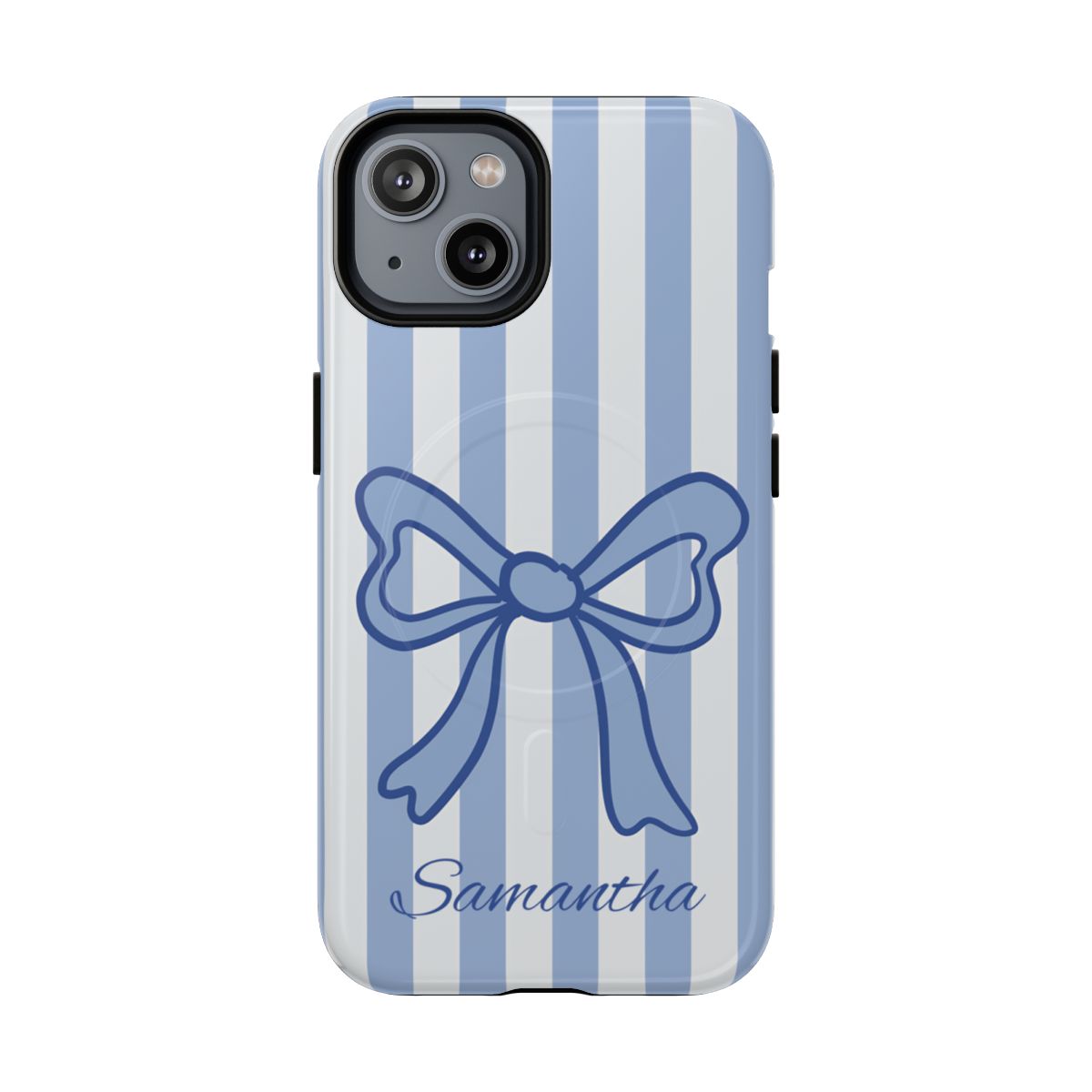 Personalized Coquette Bow Phone Case – Blue Striped Preppy Ribbon Aesthetic