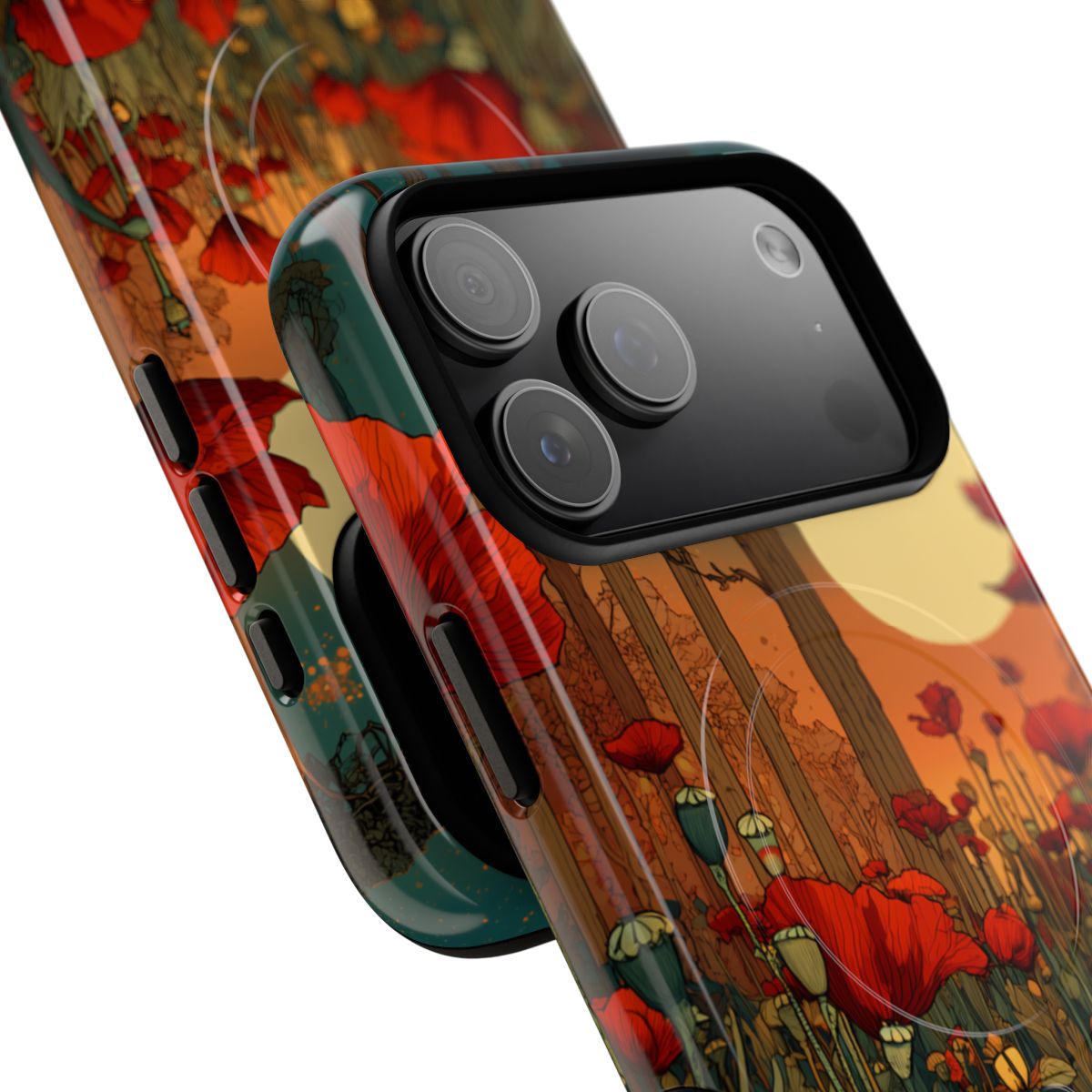 Vintage Red Poppy Moonlight Phone Case - Retro Botanical Floral Art