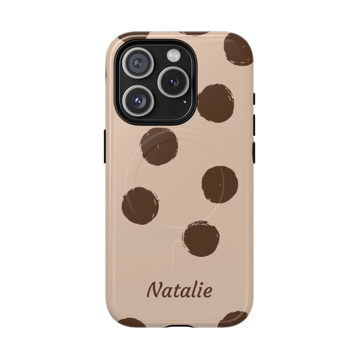 Personalized Brown Polka Dot Phone Case – Custom Name Neutral Boho Aesthetic