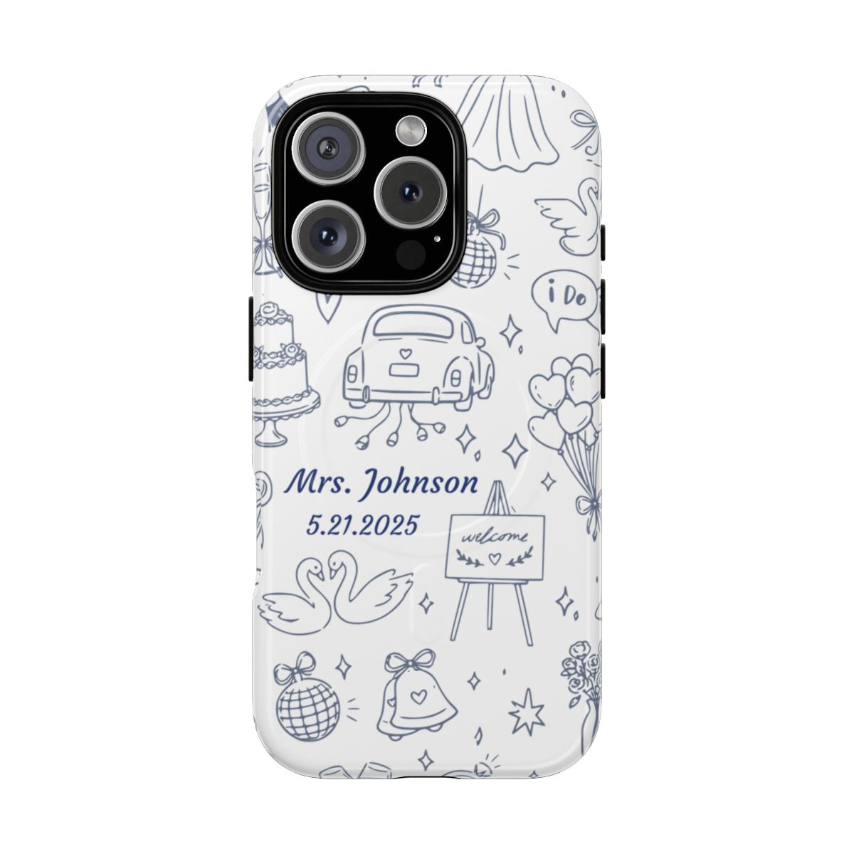 Navy Blue Personalized Wedding Phone Case – Custom Name & Date Bridal Gift