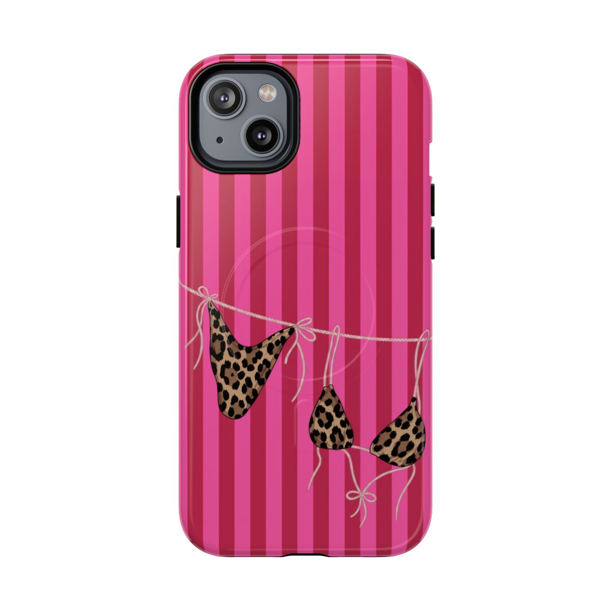 Leopard Bikini Striped Phone Case – Trendy Summer Beach Aesthetic