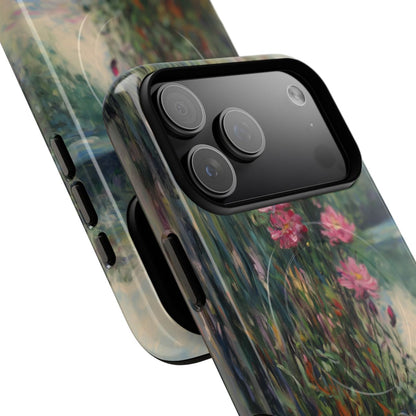 Art-themed phone case design with soft, textured brushstrokes depicting a classic serene nature scene.