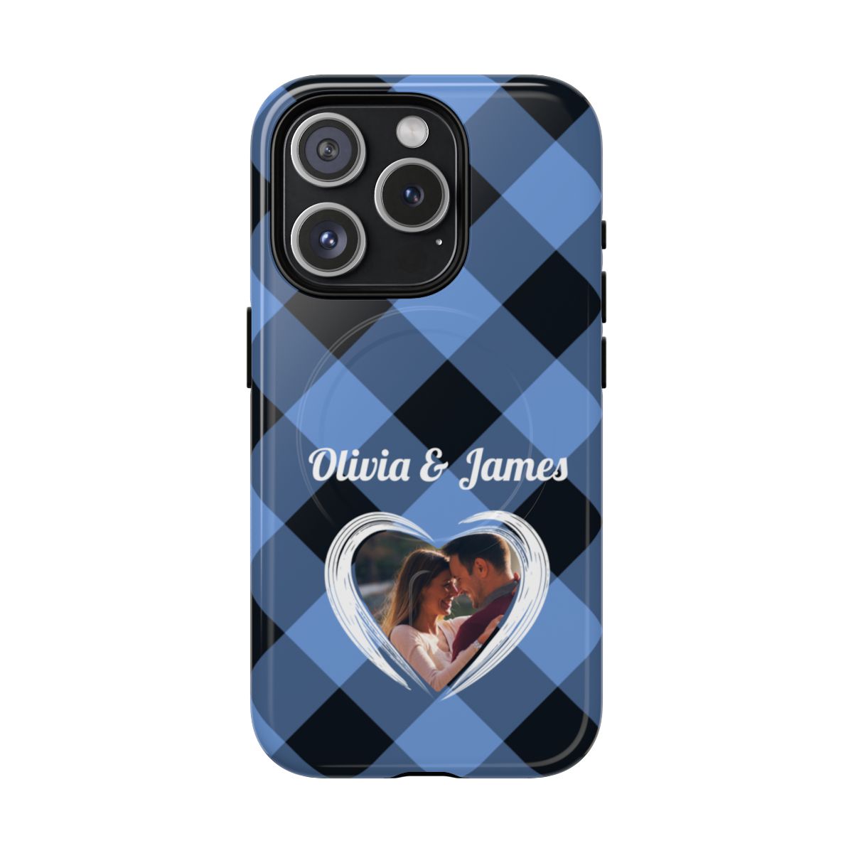 Personalized Blue Plaid Phone Case - Custom Photo & Name