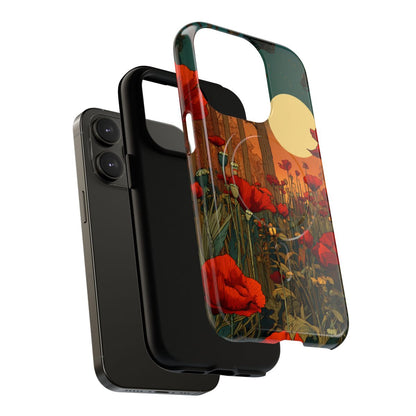 Vintage Red Poppy Moonlight Phone Case - Retro Botanical Floral Art