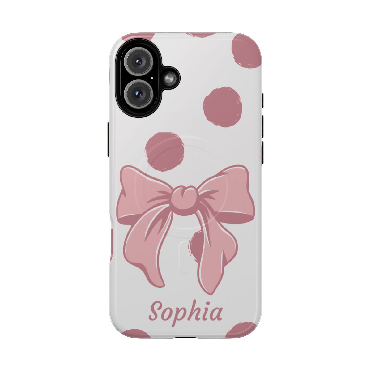 Personalized Pink Polka Dot Bow Phone Case – Custom Name Coquette Aesthetic