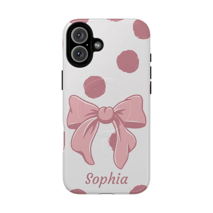 Personalized Pink Polka Dot Bow Phone Case – Custom Name Coquette Aesthetic