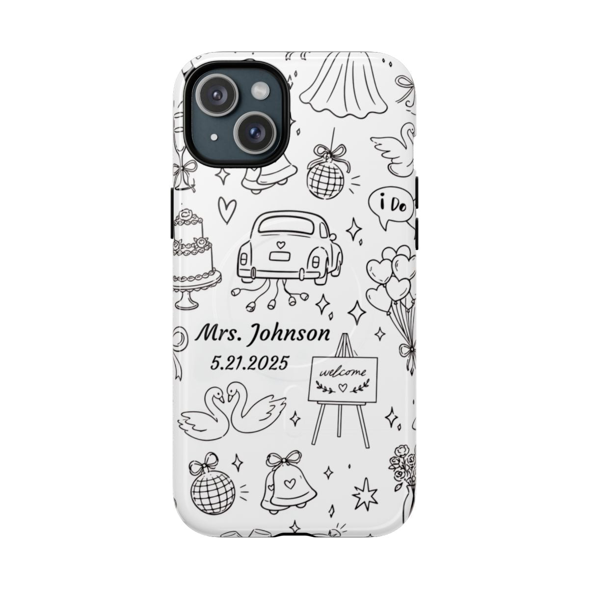 Black Wedding Phone Case – Personalized Name & Date Gift