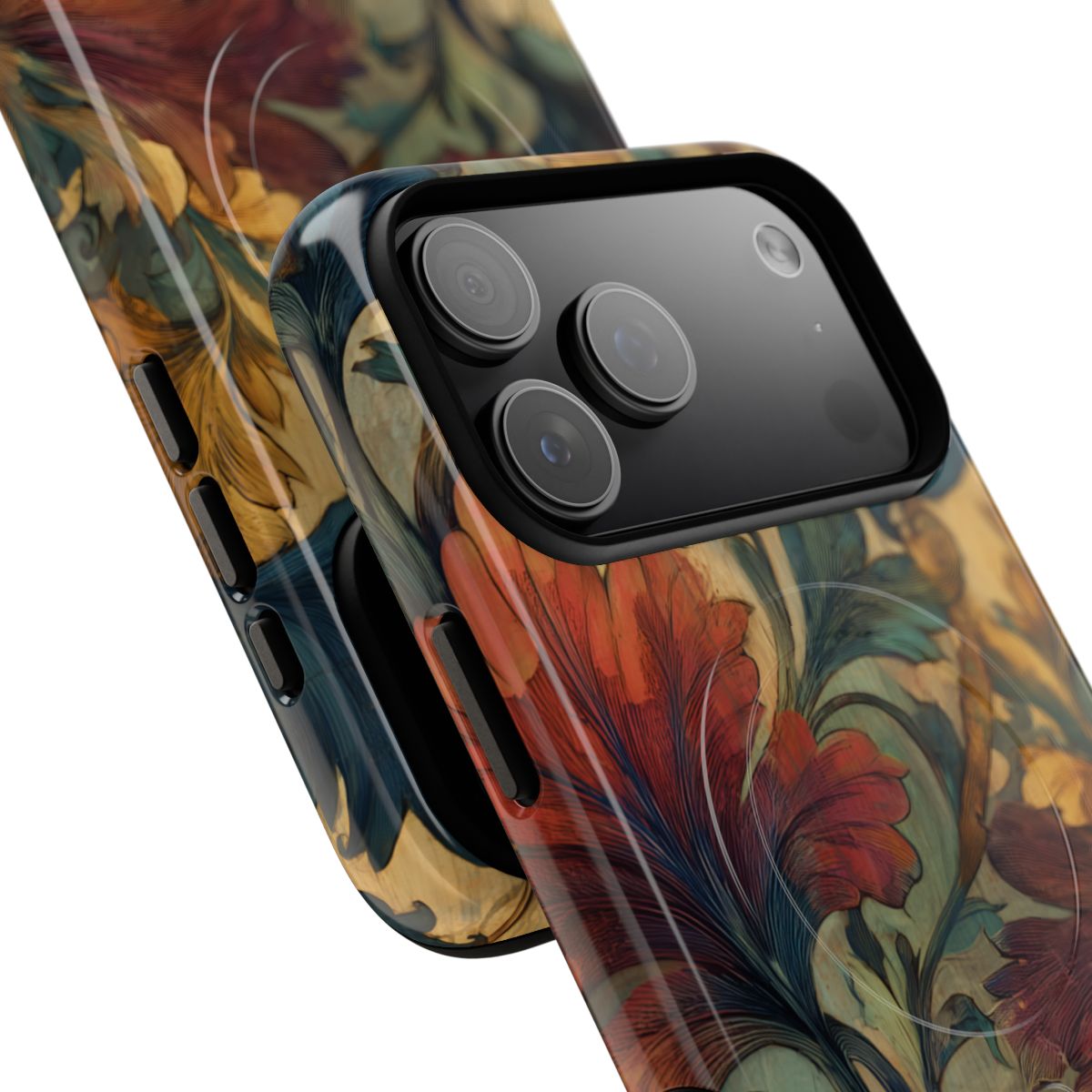 Dark academia aesthetic phone protector with a classic tapestry-style floral and foliage design.