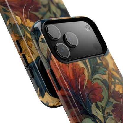 Dark academia aesthetic phone protector with a classic tapestry-style floral and foliage design.