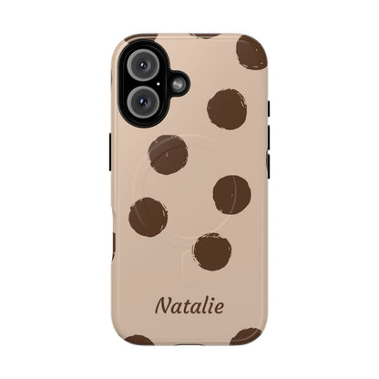 Personalized Brown Polka Dot Phone Case – Custom Name Neutral Boho Aesthetic