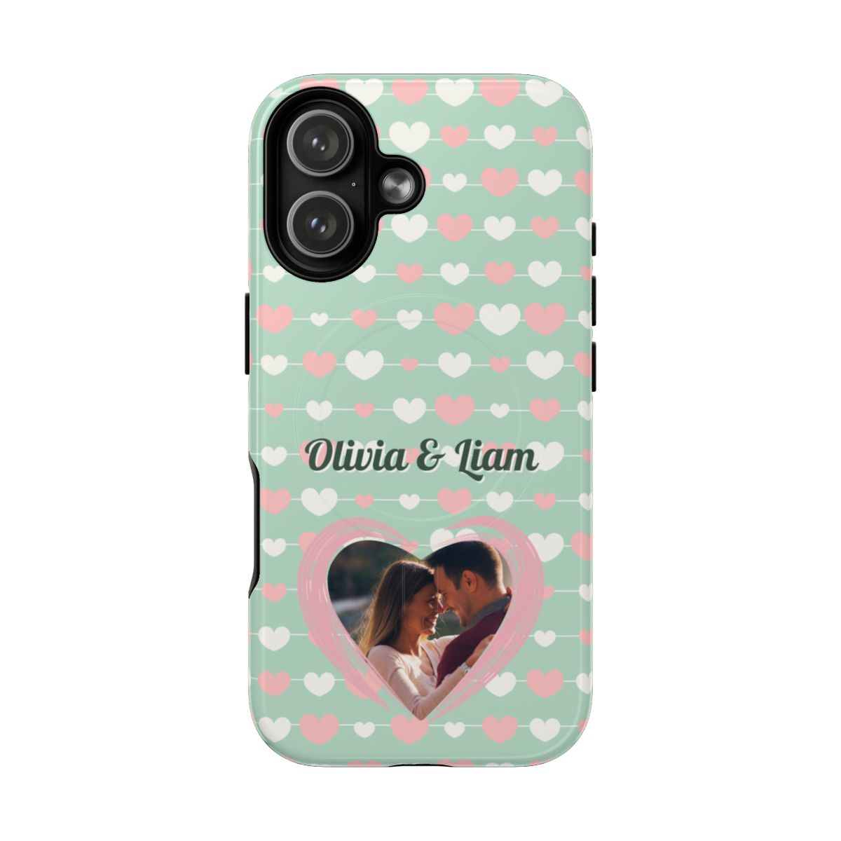 Personalized Mint Green Heart Phone Case - Custom Name and Photo