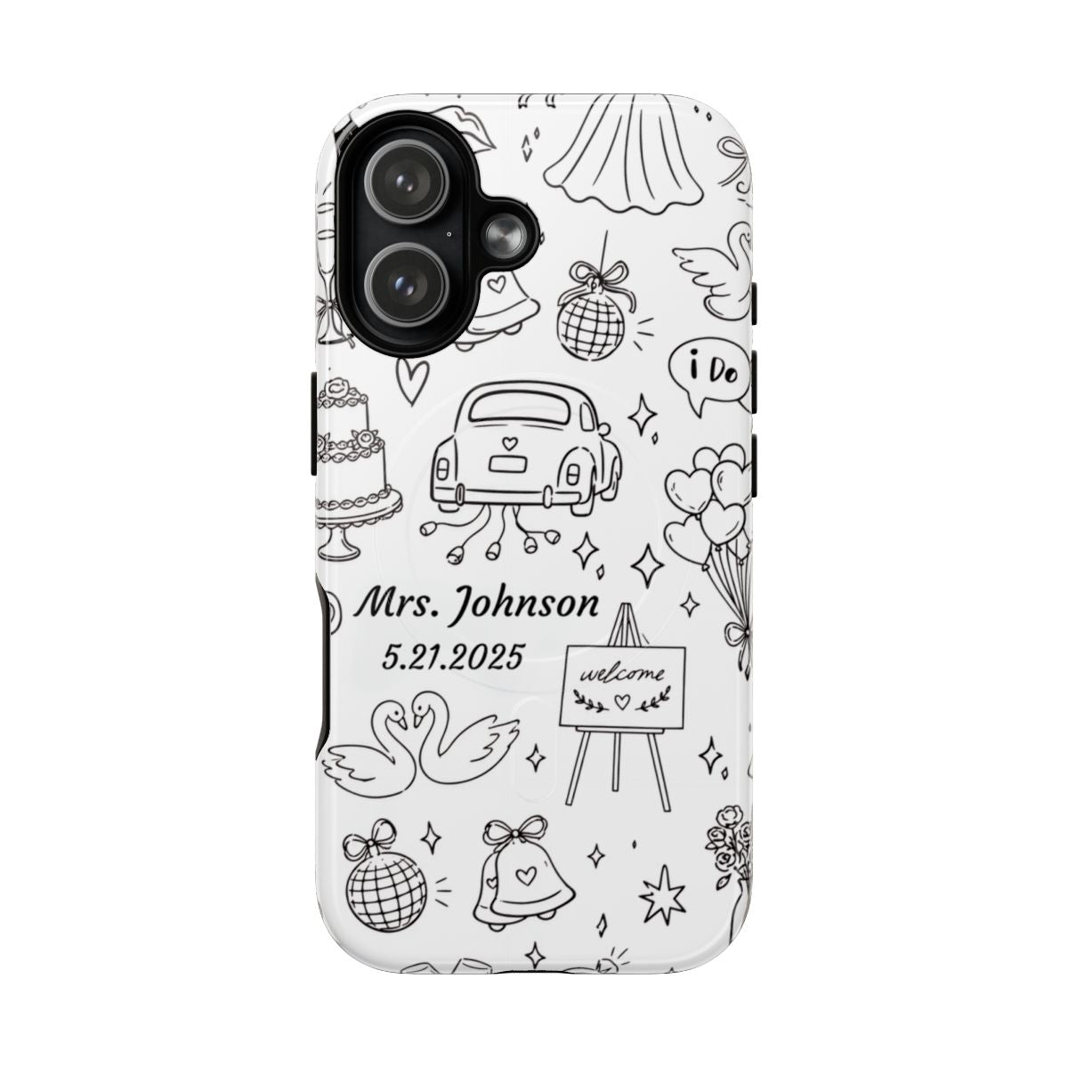 Black Wedding Phone Case – Personalized Name & Date Gift