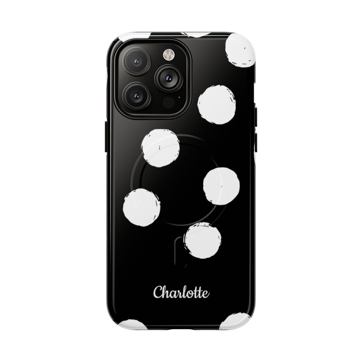 Personalized Black Polka Dot Phone Case – Custom Name Bold Monochrome Aesthetic